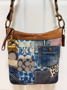 Coach Patchwork Shoulder Bag Leather Trim Vintage Y2K